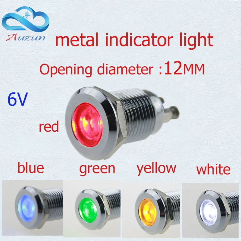 lampada de metal led 12 mm luz de metal aviso veicular tensao de lampada v vermelho verde amarelo azul e branco com 10 pecas 01