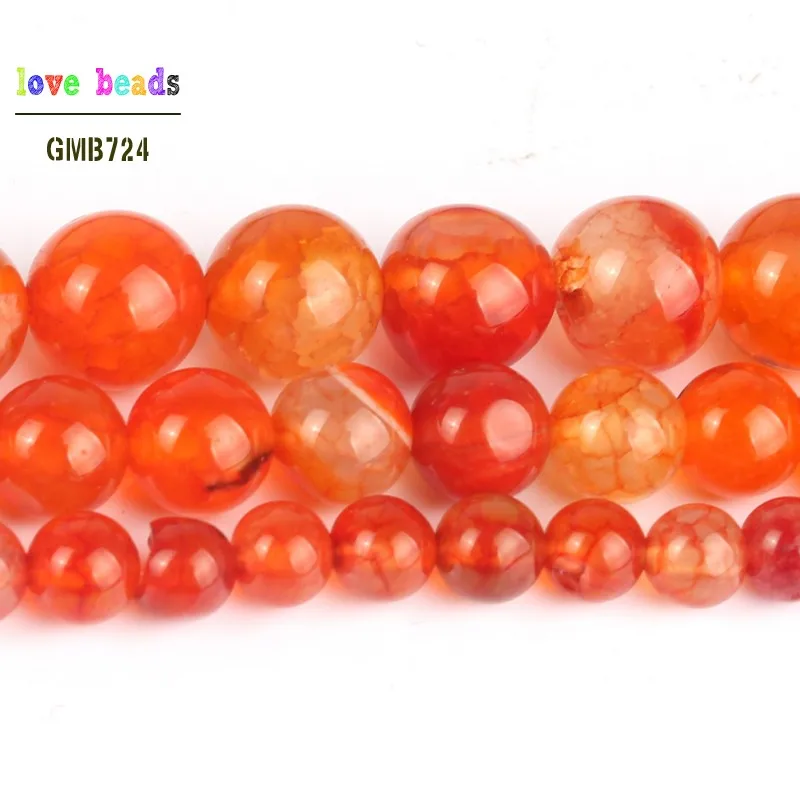 Natural Orange Fire Dragon Veins Agates Round Loose Stone Beads for Jewelry Making DIY Bracelets 15\'\' 6mm 8mm 10mm