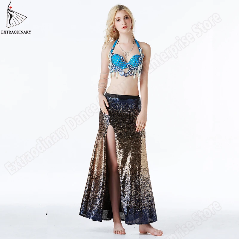 New Sexy Women Belly Dance Skirts Long Sexy Sequins Costume Oriental Dance Skirt Bellydance Stage Performance 2 Colour