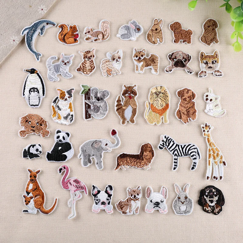 Cartoon Animal Embroidery Patches for Clothes Iron on Clothing Flamingo Dog Rabbit Dolphin Appliques Stripe Sticker Craft Patch