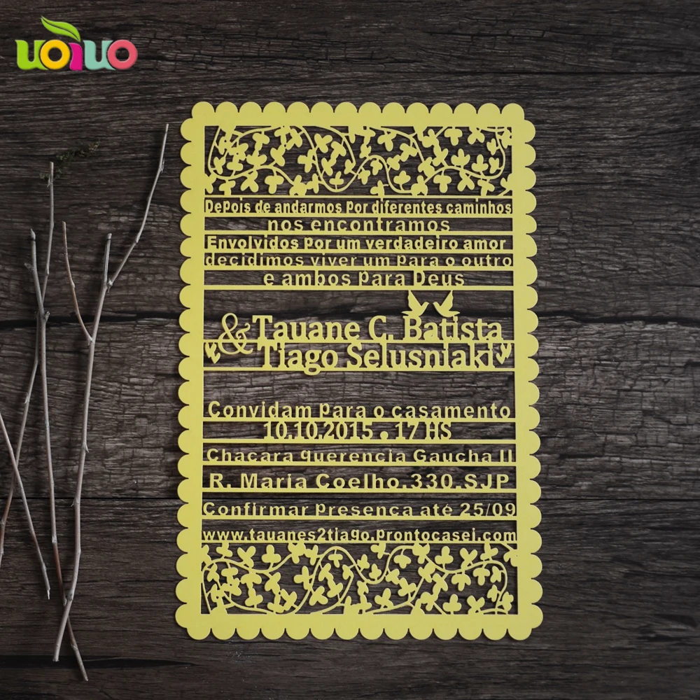 free shipping 10set/lot yellow love birds flower customized text on  Luxury Wedding Invitations Card Elegant