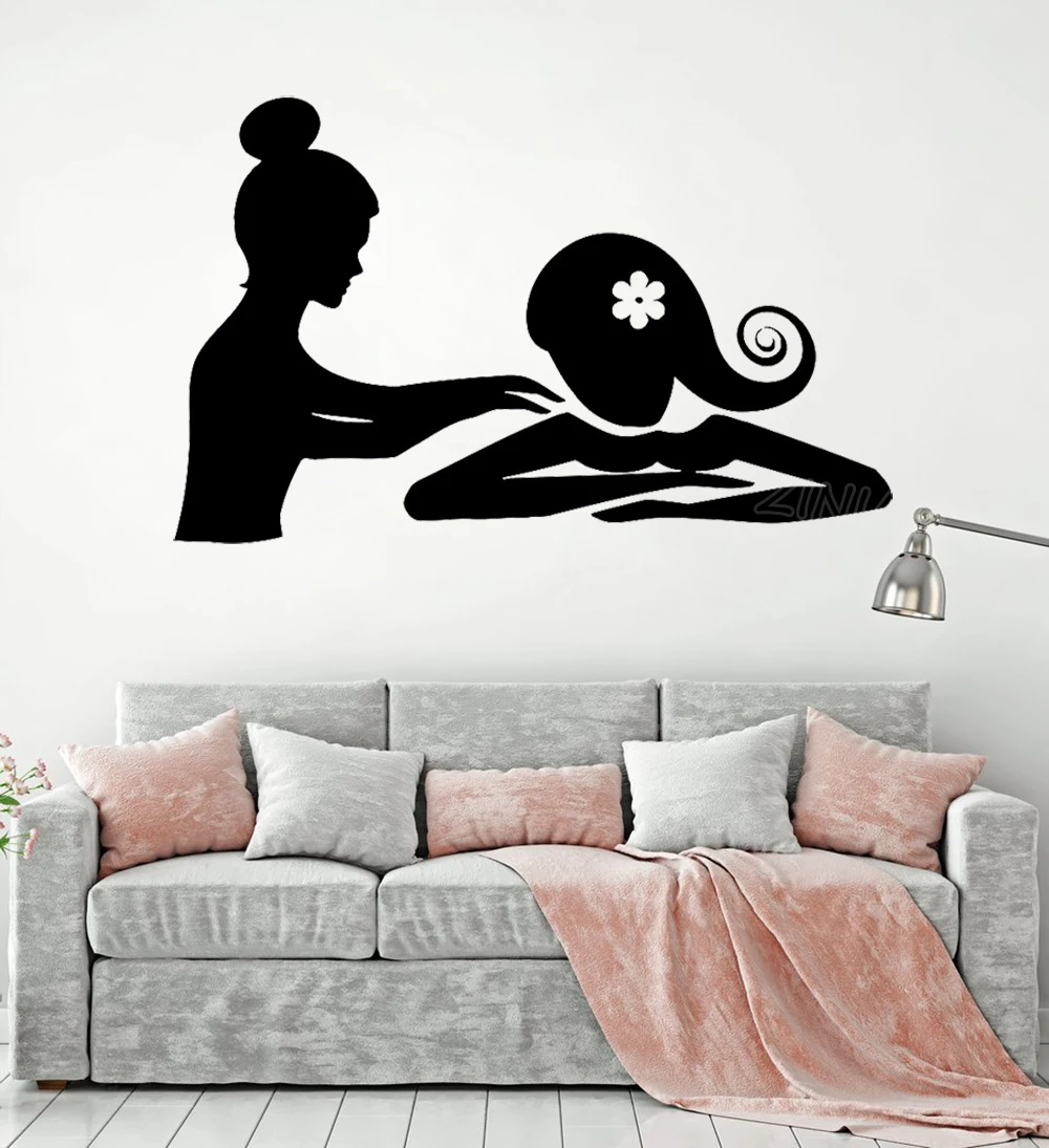 Spa Massage Therapy Relax Beauty Woman Stickers Salon Removable Wall Decor Decals Black Silhouette Self Adhesive Wallpaper Z659