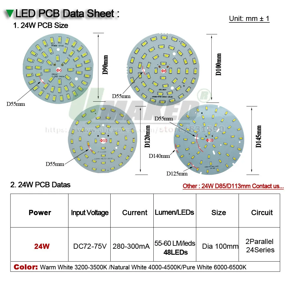 Imagem -03 - Umaked 24 w 90 mm Led Smd 5730 Pcb Fonte Led do Bulbo da Lâmpada Spotlight Faça Você Mesmo Instalar Chips de Luz de Alumínio da Lâmpada Placa Quente Natural Branco