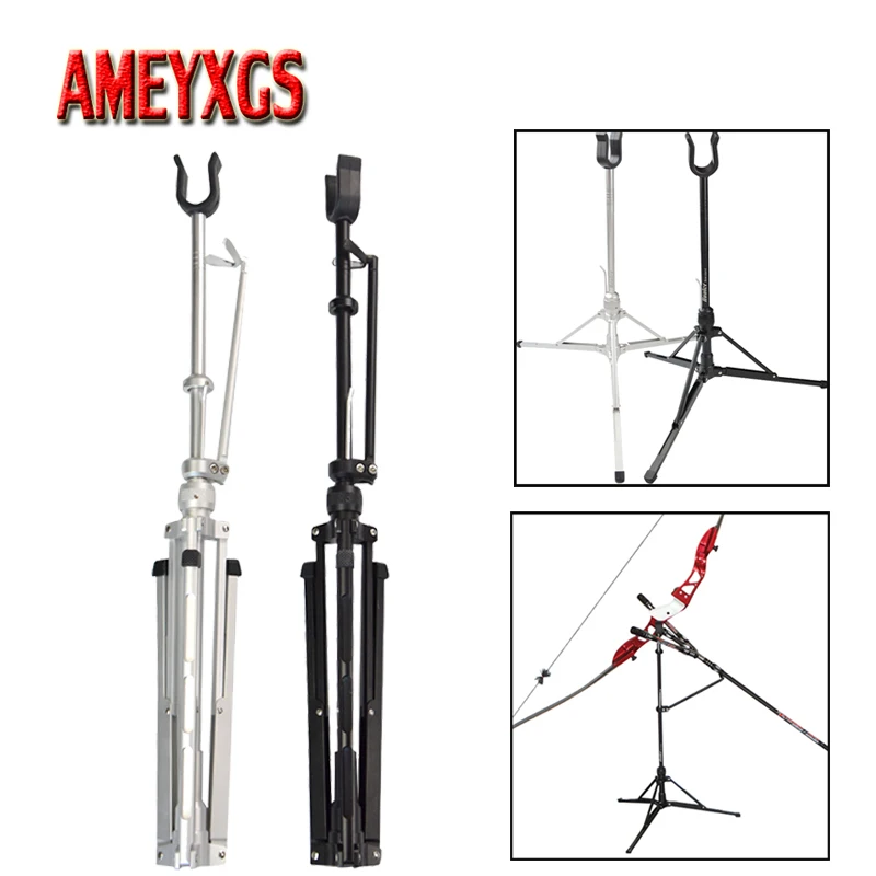 Archery Bow Stand Aluminum Alloy Automatic Shrinkage Foldable Recurve Bow Holder Bracket Rack For Hunting Shooting Accessories