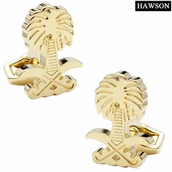 HAWSON Arabic Style Cufflinks Palm Tree with Crossed Tulwars/Machetes Special Design for Moslem People of Middle East Arab Robe