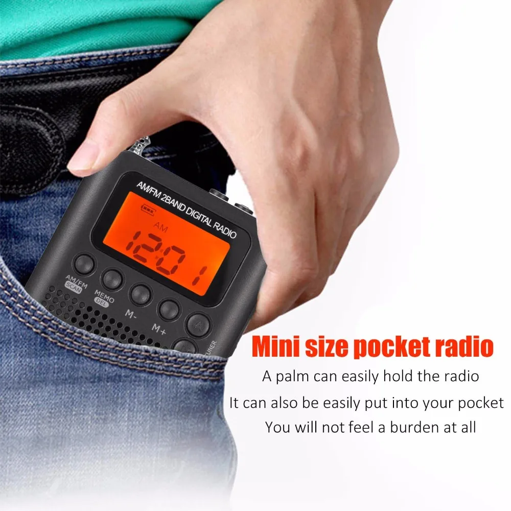 JINSERTA Portable Mini FM/AM Radio Speaker Music Player with Alarm Clock LCD Digital Display Support Battery and USB Powered