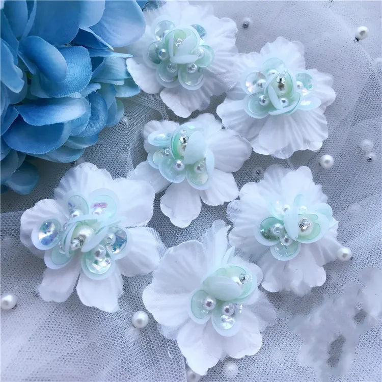 10Pcs/Lot 3D handmade pure hand-stitched flower sewn beads stage performance clothing applique wedding dress decoration