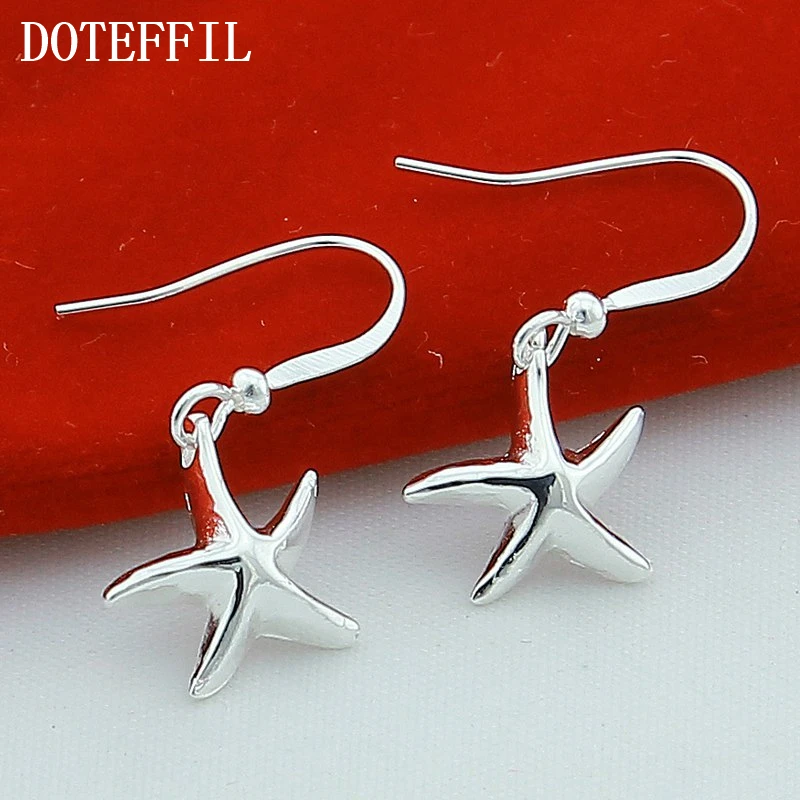 DOTEFFIL 925 Sterling Silver Star Starfish Drop Earrings For Woman Wedding Engagement Fashion Party Charm Jewelry