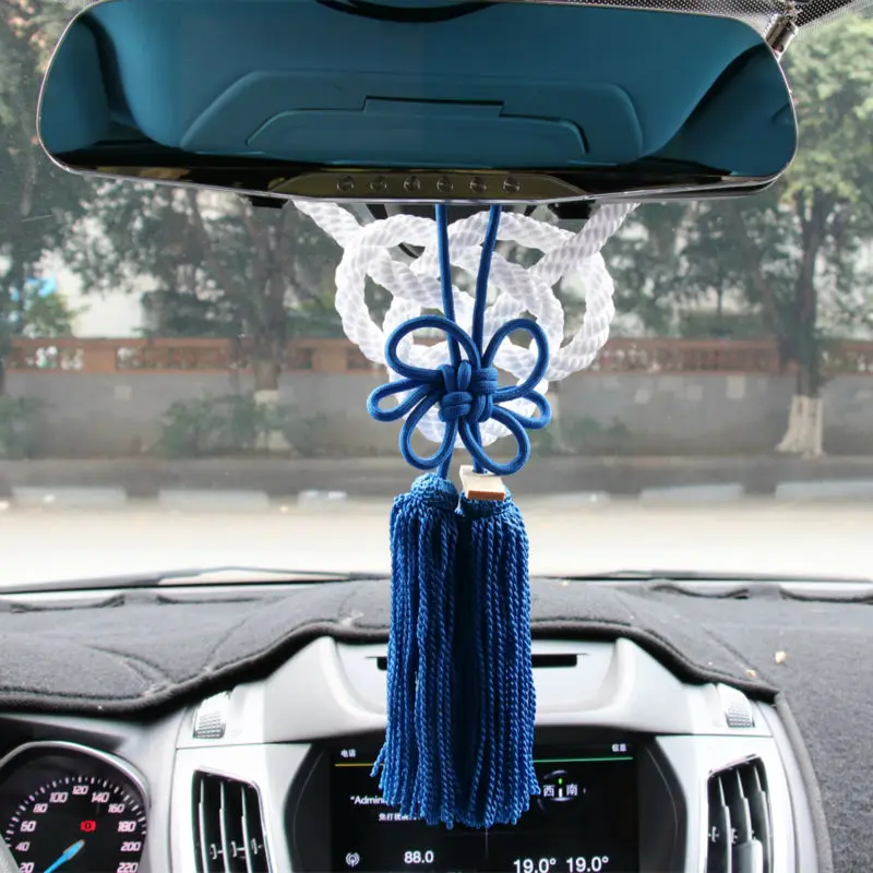 JDM JP Junction Produce Luxury Kintsuna Rope Blue Fusa Kiku Knot Lucky Charms Use For Car Mirror Ornaments Chinese Mascot