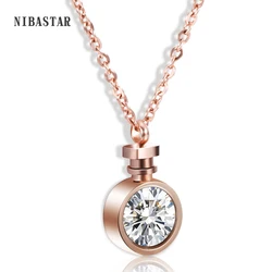 Japanese And Korean Fresh Style AAA Cubic Zirconia Perfume Bottle Shape Rose Gold Color 316L Stainless Steel Necklace For Gift