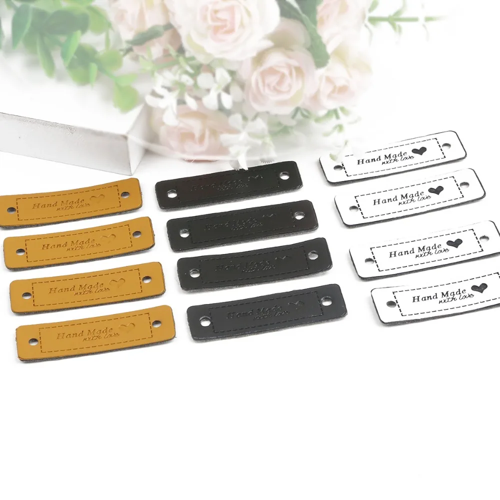

12pcs Handmade With Love Leather Labels Tags For Lover Family Gifts Friendship Craft Clothes Shoes Sewing Accessories