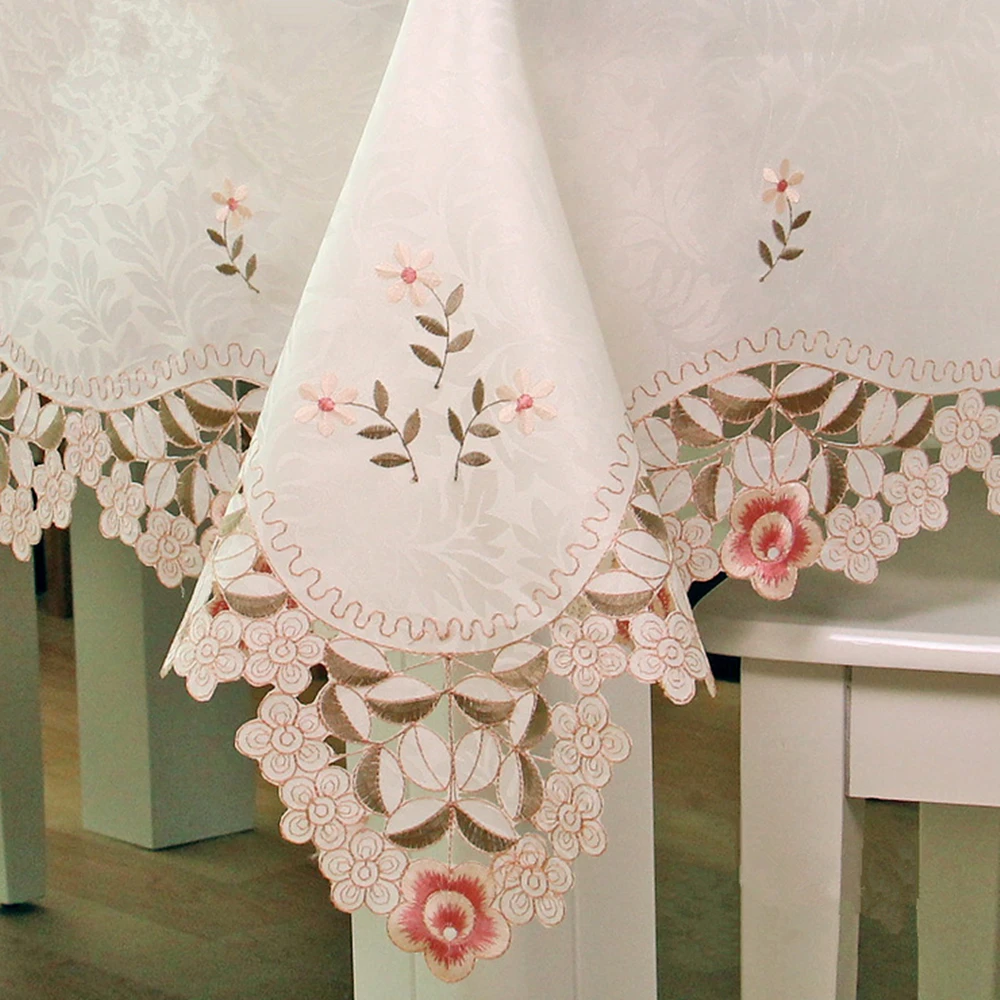 

European Embroidered Floral Tablecloth, Hollow Table Cover, Rectangular, Elegant, Home Party, Wedding Decoration