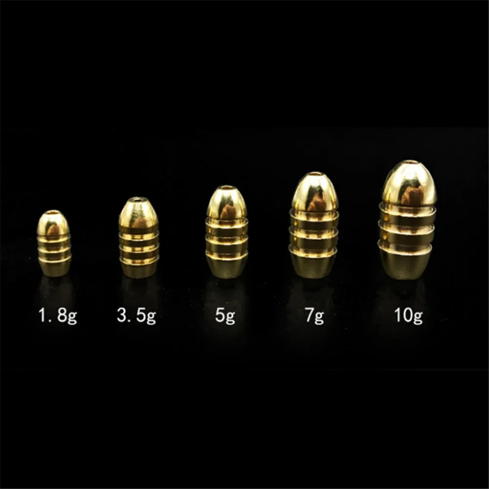 총알 모양 스테인레스 황동 싱커, 낚시 후크, 텍사스 리그, 낚시 액세서리 도구, 1.8g, 3.5g, 5g, 7g, 10g 무게, 로트당 5 개