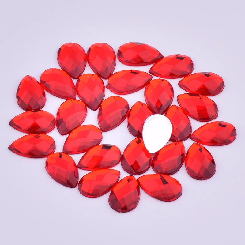 JUNAO 8*13mm 18*25mm Red Flatback Drop Rhinestone Applique Non Hotfix Crystal Strass Non Sewing Acrylic Stone for Decoration