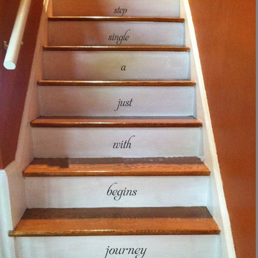 Home Stair decal - Every journey begins ..stairway Vinyl Decal Home Decor Wall Lettering Words Quotes ,C3101