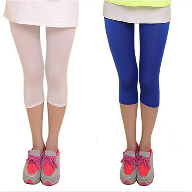 New Soft Solid Candy Color Women Summer Leggings High Stretched High Quality Fitness Clothing Cropped Trousers Women Accessory