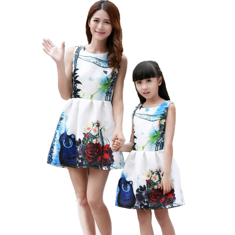 Mother Daughter Dresses Matching Teenage Girl Dress Retro Print Mommy and Me Clothes Sleeveless Dresses Family Matching Outfits