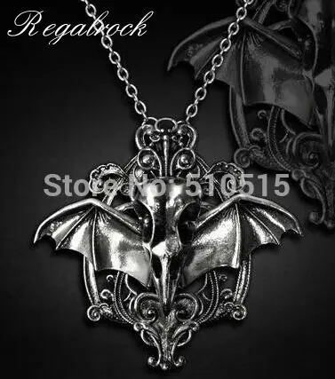 Gothic Bird Skull Necklace Crow Wing Funeral Raven Pendant Victoria Charm Goth Jewelry