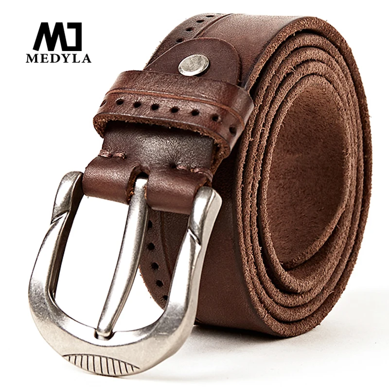 MEDYLA Vintage Original Leather Belt for Men High Quality Natural Leather No interlayer Men\'s Belt for Jeans Casual Pants