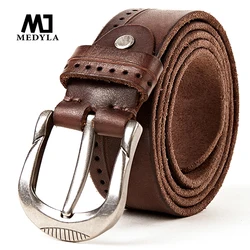 MEDYLA Vintage Original Leather Belt for Men High Quality Natural Leather No interlayer Men's Belt for Jeans Casual Pants