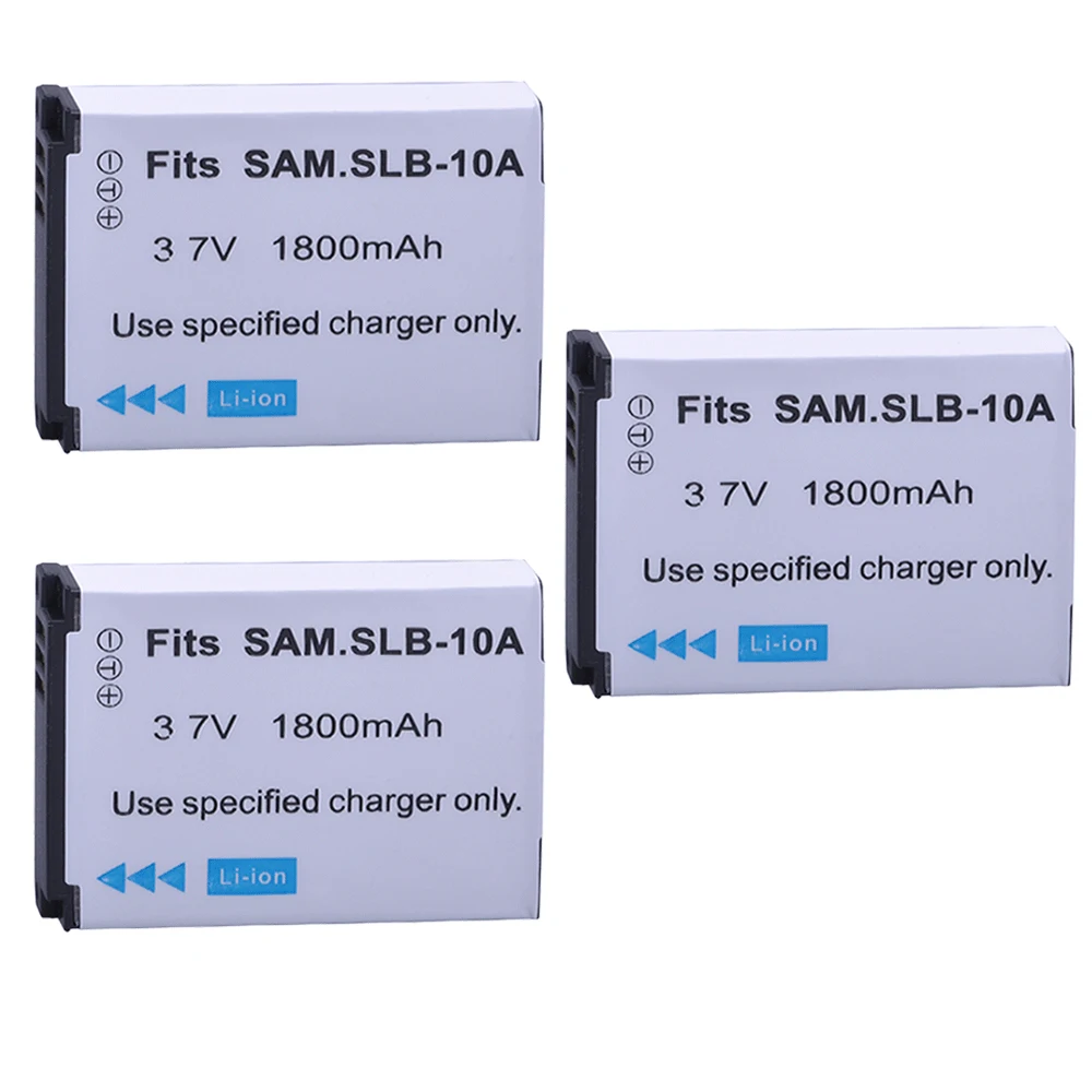 3pc 1800mAh SLB-10A SLB10A SLB 10A Rechargeable Camera Battery for Samsung EX2F WB150F WB250F WB350F WB750 WB800F WB500 WB550