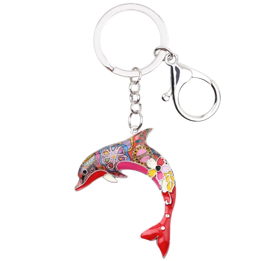 WEVENI Enamel Dolphin Key Chain For Women Handbag Charm Keychain Key Ring Man Car Key Holder Ocean Animal Jewelry Accessories