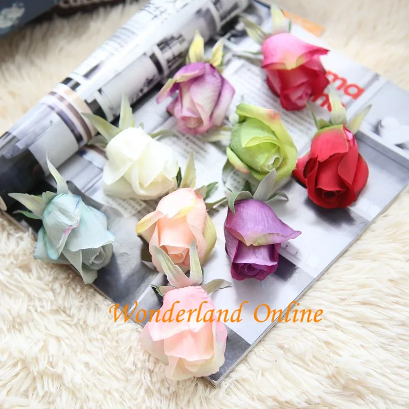 Artificial Silk Bud Rose Flower Head, DIY Bride, Bridesmaid Bouquet, Artificial Garland, Wreath Props Decoration, 9Colors, 50Pcs