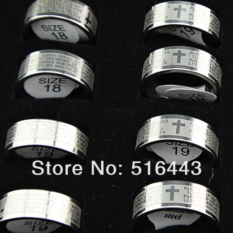 

Big Promotion 50pcs Wholesale Jewelry 316L Fine Stainless steel Silver Religious Cross Scripture Women Mens Rings A-694