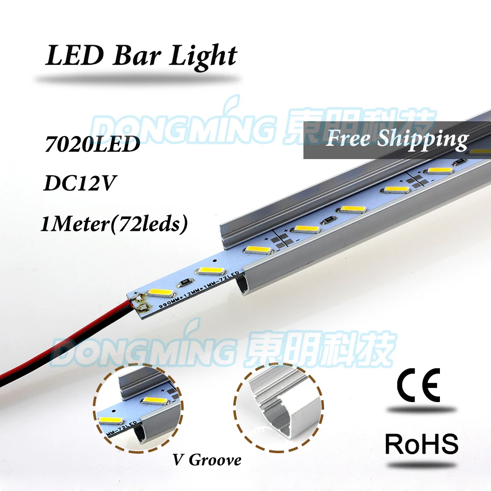 

2 Year Warranty 5pcs SMD7020 72LEDs/M With U/V-shaped Aluminum channel led bar light 12 volt luces aluminum led strip