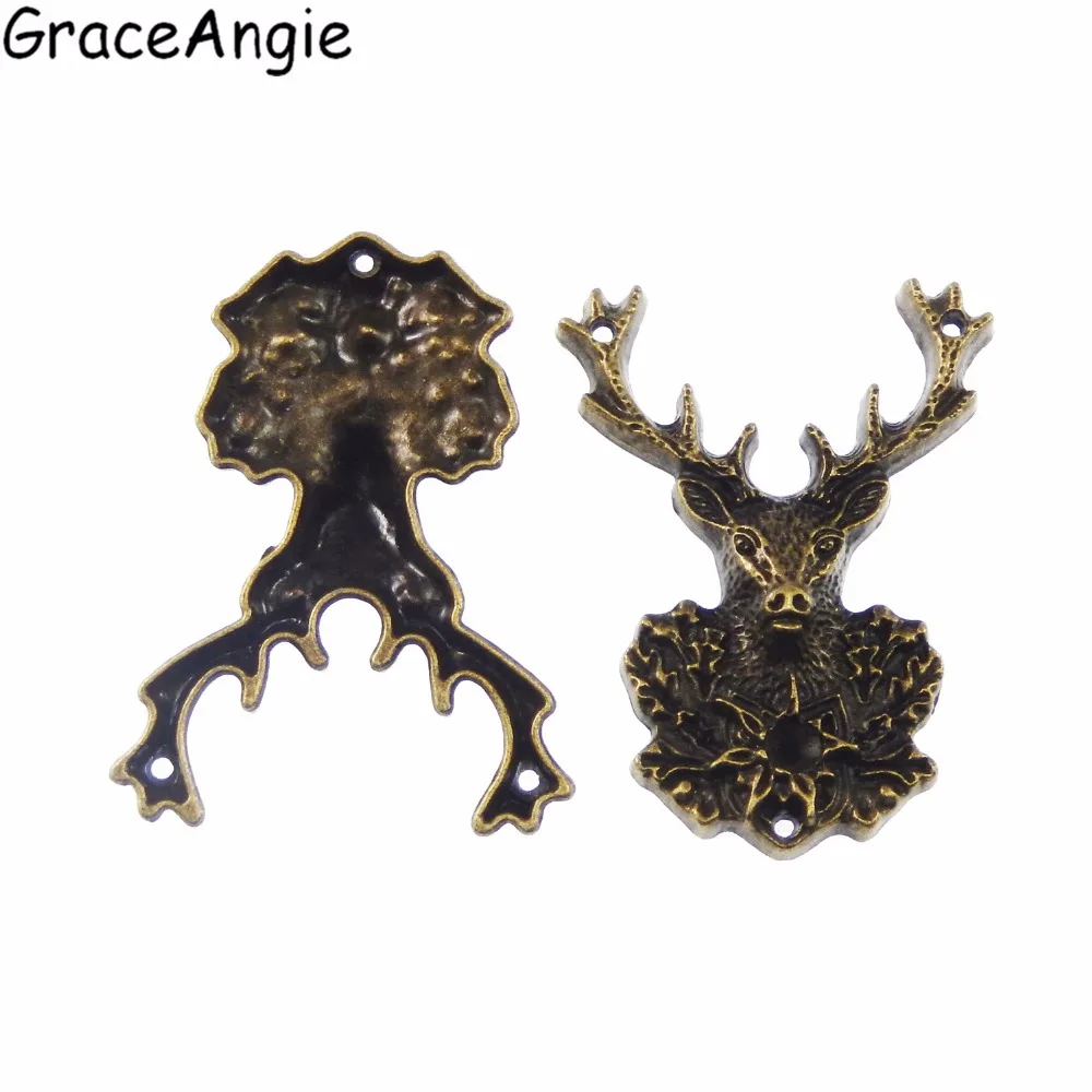 GraceAngie 6PCS Antique Bronze Deer Elk Head Shape Two Hole Pendant Connectors Retro Style Jewelry Necklace Making Findings