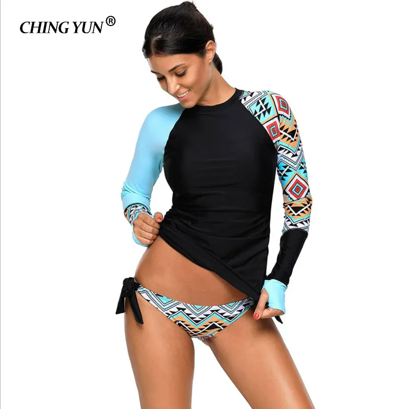 

CHING YUN Sexy Splicing Plus Size Swimwear Contrast Detail Long Sleeve Tankini Swimsuit Women Bathing Suits Monokini LC410485