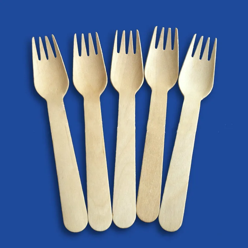 100pcs 16cm Party Use Disposable Wooden Fork Spoon Knife Flatware Wood Cutlery