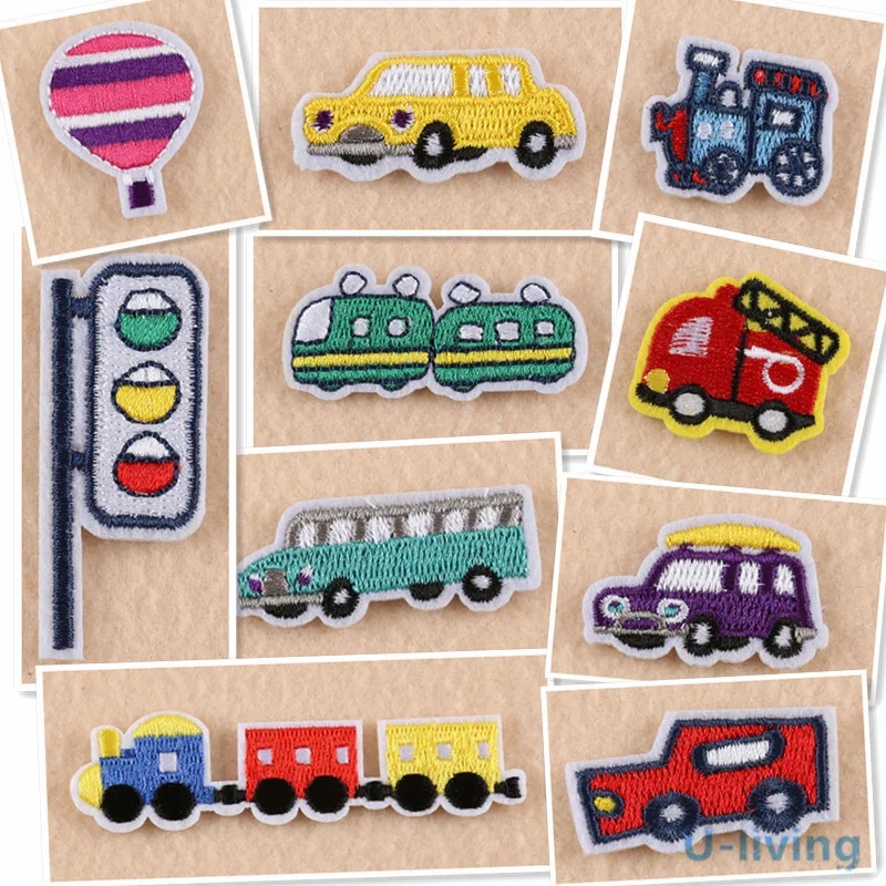 Cartoon Cars Embroidery Patches for Kids T-shirt Iron on Train Stripes Appliques Bus Children Clothes Stickers Clothing Badge