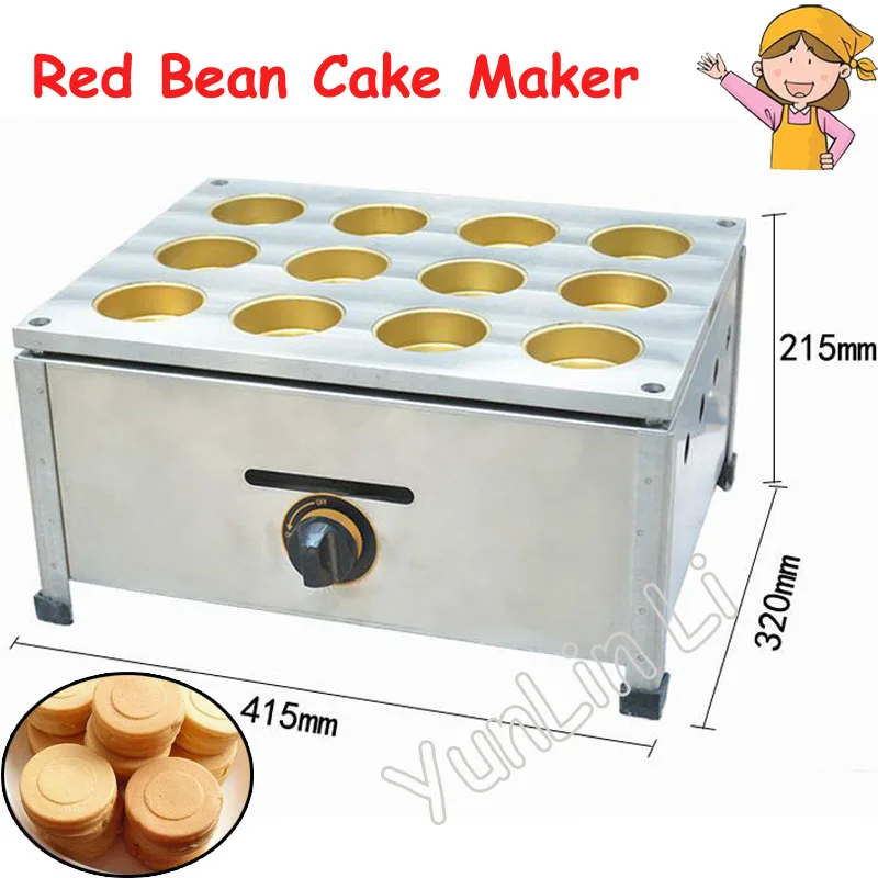 12 Holes Commercial Waffle Maker Red Bean Cake Maker Electric Gas Obanyaki Maker Smokeless Copper Plate Snack Making Machine