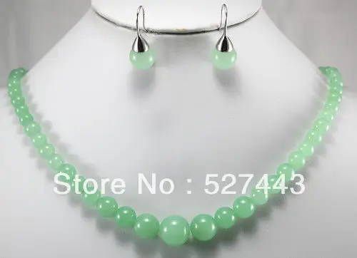 

Hot selling Wholesale Pretty real nature green Natural stone necklace earring set silver charm -Bride jewelry free shipping