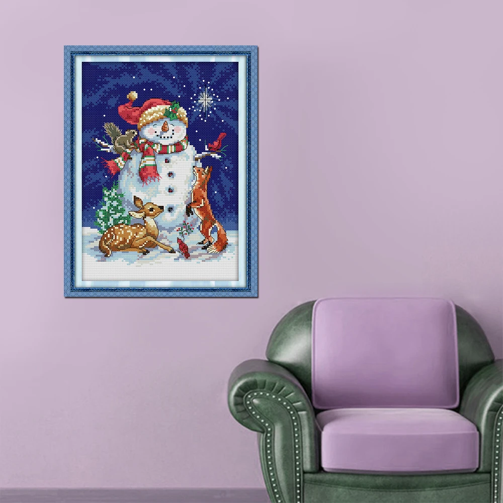 Joy sunday cartoon style Midnight snowman cross-stitch kits embroidery thread Priroda cotton for Christmas ornamentation