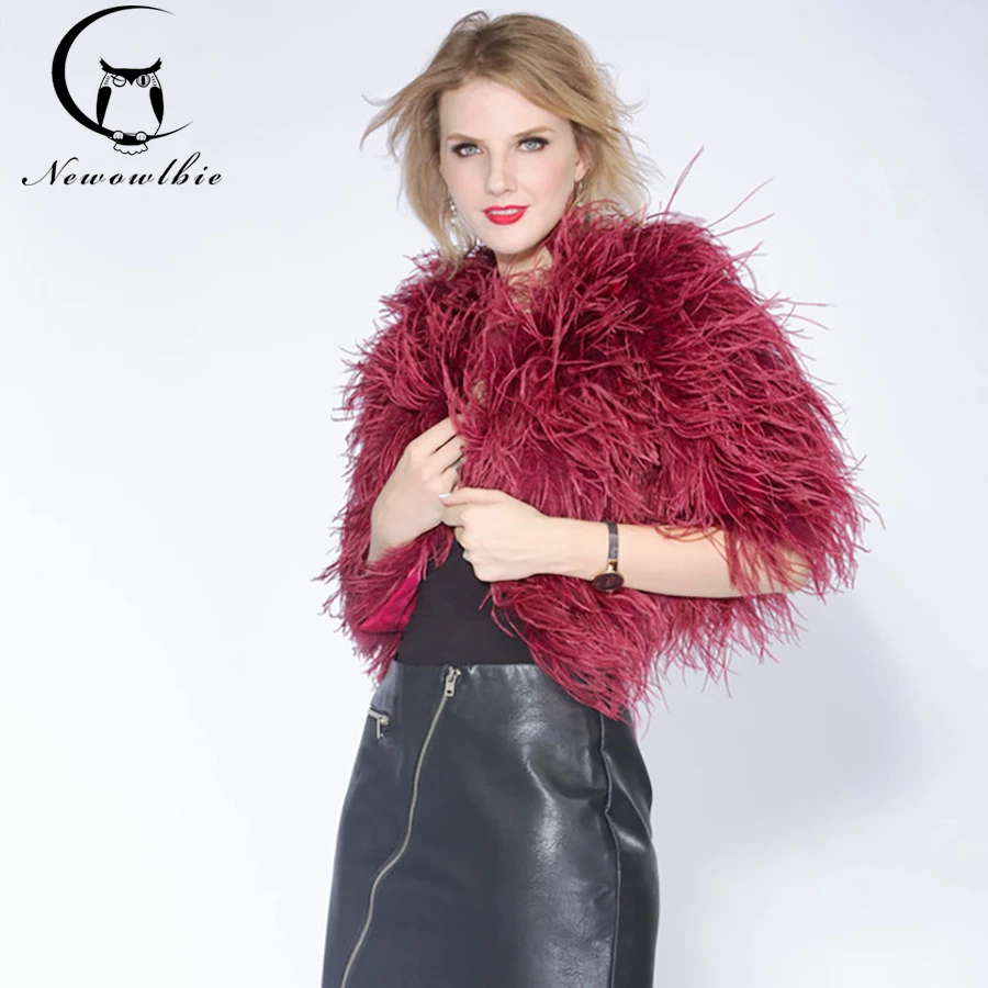 Abrigo corto de plumas de avestruz real para mujer, chaqueta sexy de lana de pavo, venta al por mayor