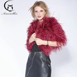 Abrigo corto de plumas de avestruz real para mujer, chaqueta sexy de lana de pavo, venta al por mayor