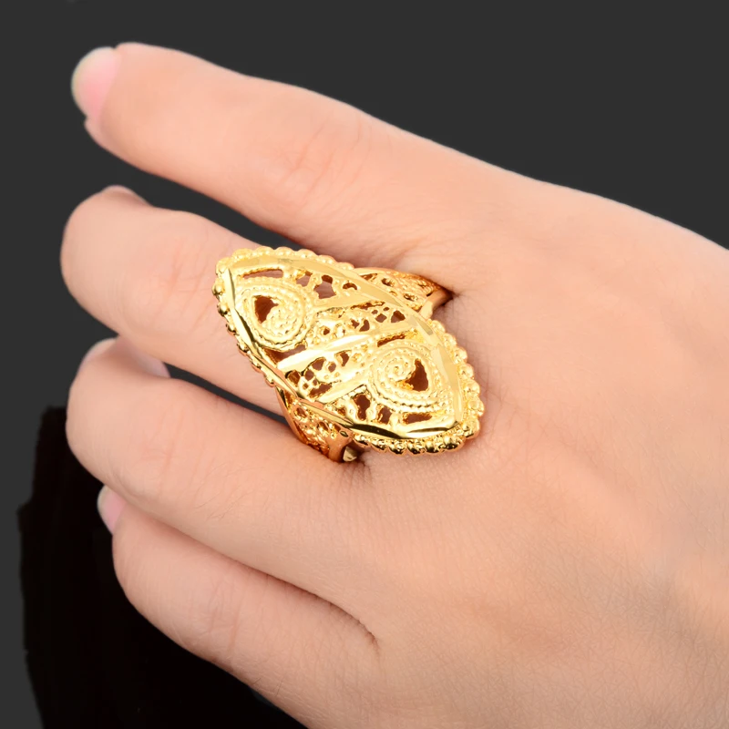 Dubai Gold Ring 24K Gold Color Engagement Women Men Finger Ring For Ethiopian / African/ Nigerian Design JR054 image 4