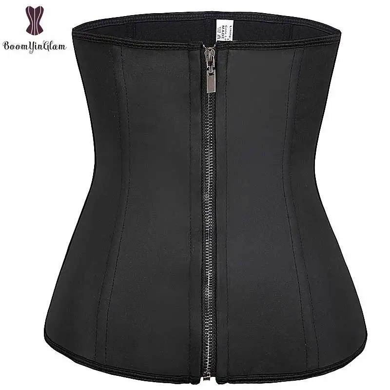 Black Corset Body Shaper Latex Rubber Waist Trainer For Women Underbust Zipper And Hooks Slimming Cincher Corset Belt Fajas 608#