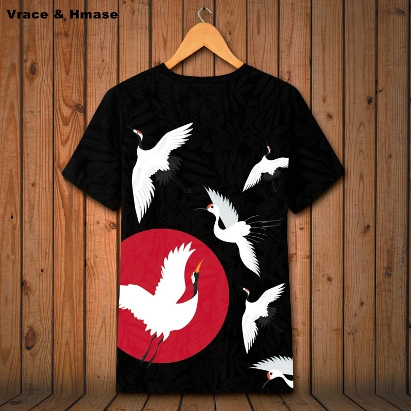 

Chinese style creative crane pattern printing fashion short-sleeved t shirt Summer 2018 New quality soft comfortable t shirt men
