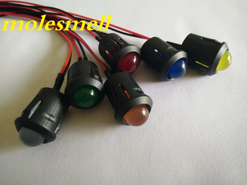 5pcs 10mm 12V DC Pre-Wired diffused LED + Plastic Bezel Holder Light red yellow blue green white orange warm white diffused