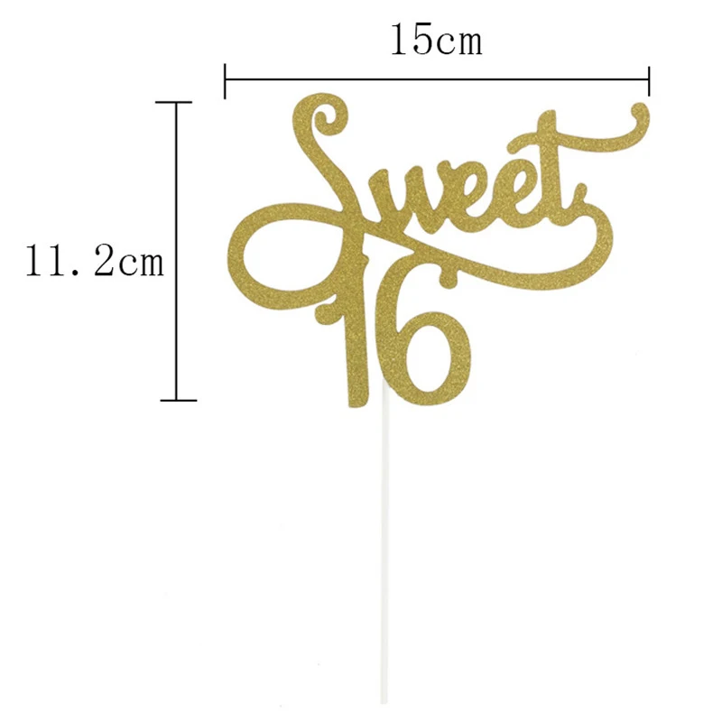 Chicinlife 1Pcs Gold/Black/Silver Sweet 16 Cake Topper 16th Birthday Cake Topper Anniversary Birthday Party Decoration Supplies image 4
