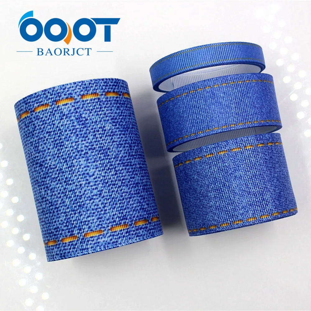 OOOT BAORJCT G-18524-298,10 yard 25/38 mm jeans series Printed grosgrain ribbons,DIY Hair accessories Material wedding gift wrap