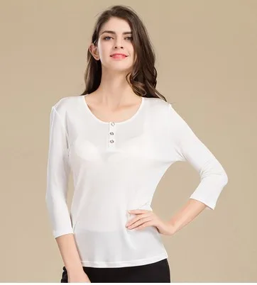 

Plus - size 2022 women's T-shirt new pure silk seven-minute sleeves 100% silk sleeve T-shirt