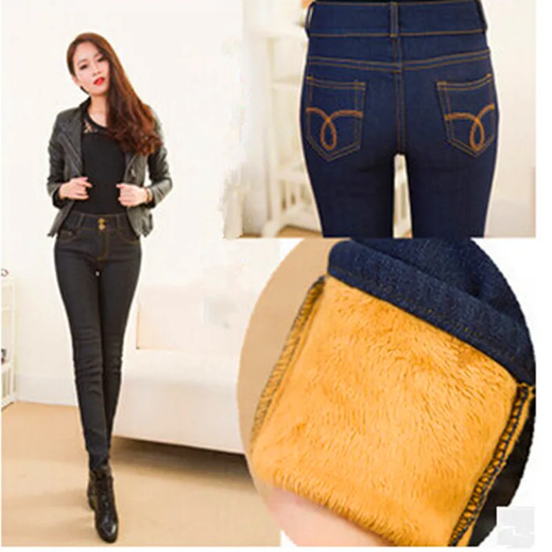 

Oversized 2022 Winter Jeans Women Fleeces Inside Thickening Denim Pants High Waist Warm Trousers Female Snow Jeans Pants P8018