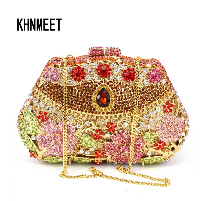 

KHNMEET Golden Luxury crystal handcraft rhinestone evening bag soiree sac pochette femme women party purse Clutch Bag SC118