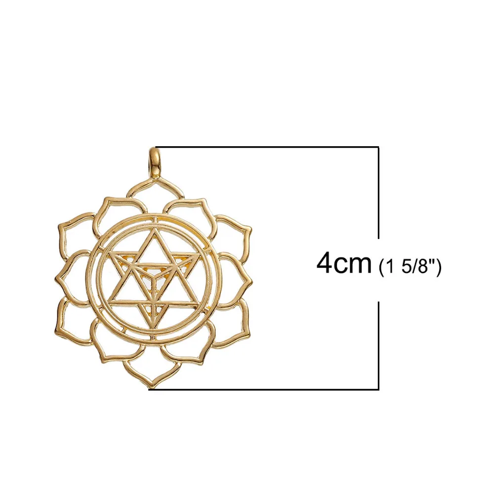 8Seasons Zinc Alloy Merkaba Meditation Pendants Round Gold Color Hollow Vintage Charms DIY Necklace Jewelry 38mmx 31mm, 10PCs