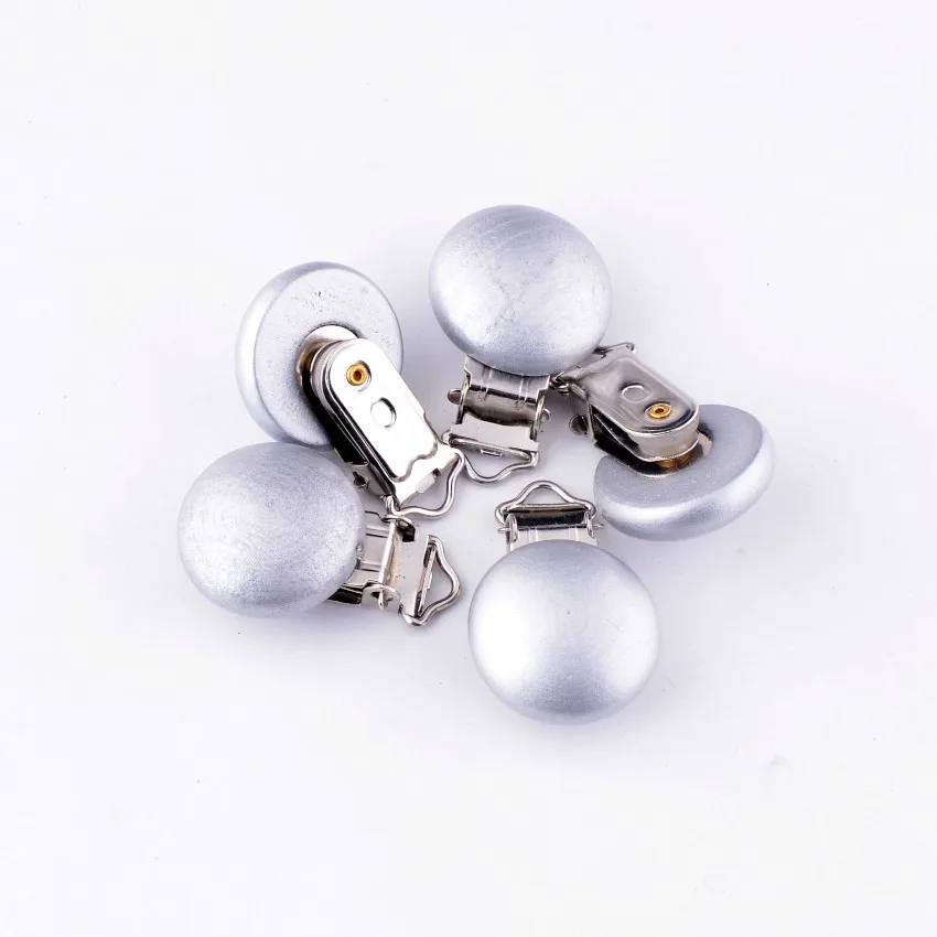 5PCs Baby Pacifier Clips Silver Pattern Wood Metal Holders Cute Infant Soother Clasps Accessories 4.4x2.9cm