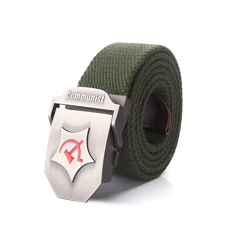 BOKADIAO Men&Women Military Canvas Belt Luxury CCCP Communist Red Metal Buckle Jeans Belt Army Tactical Belts for Men Strap Male